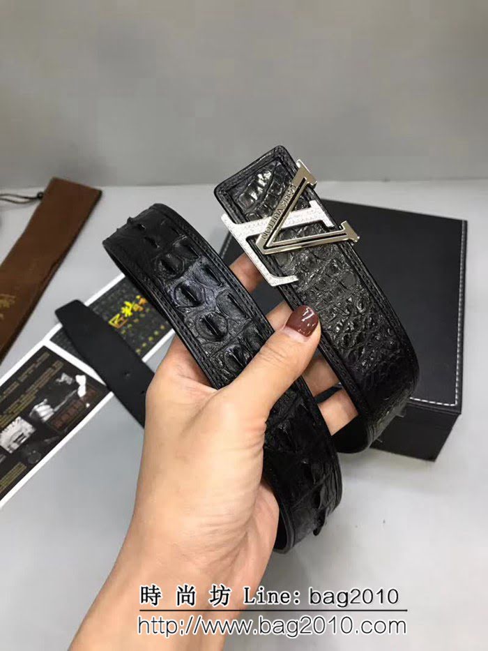 路易威登LV 真鱷魚骨皮尾部不拼接皮帶 高端男士皮帶 LHG1365